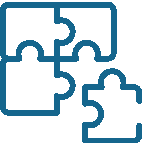 Puzzle pieces icon: Three interlocking puzzle pieces in green outline, suggesting unity and problem-solving.